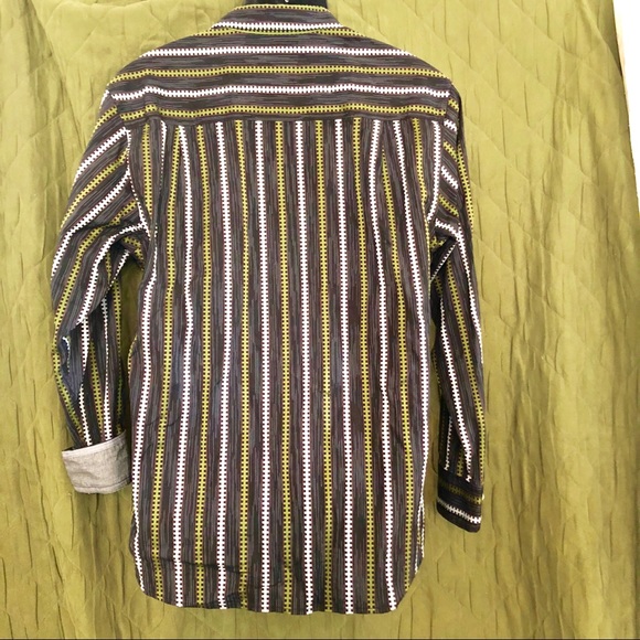 Tommy Bahama Green Black Striped Contrast Cuff SzM - Picture 5 of 7